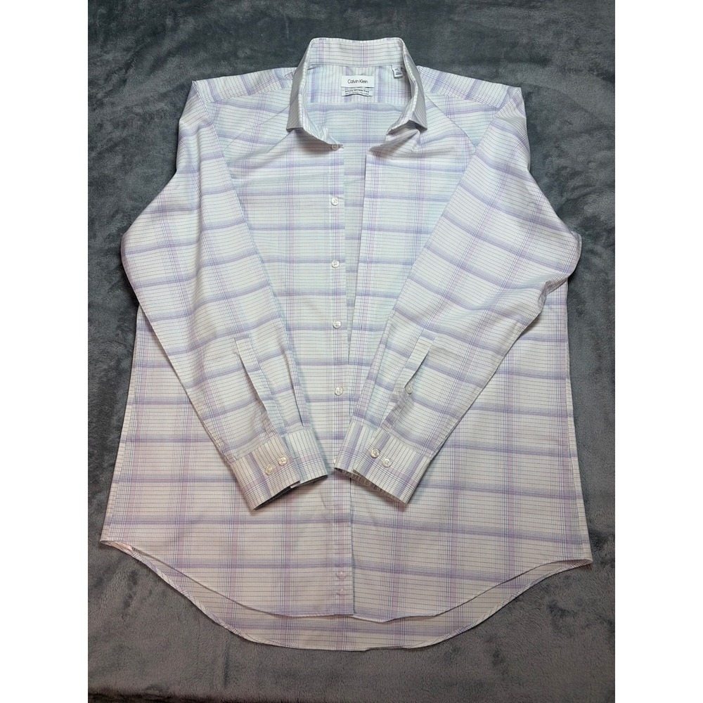 Calvin Klein Mens Slim Fit Infinite Wrinkle Free Plaid Dress Shirt 16.5 32/33 L